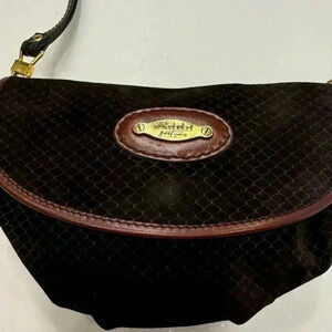 Fortuna brown croc embossed suede & leather small crossbody bag.